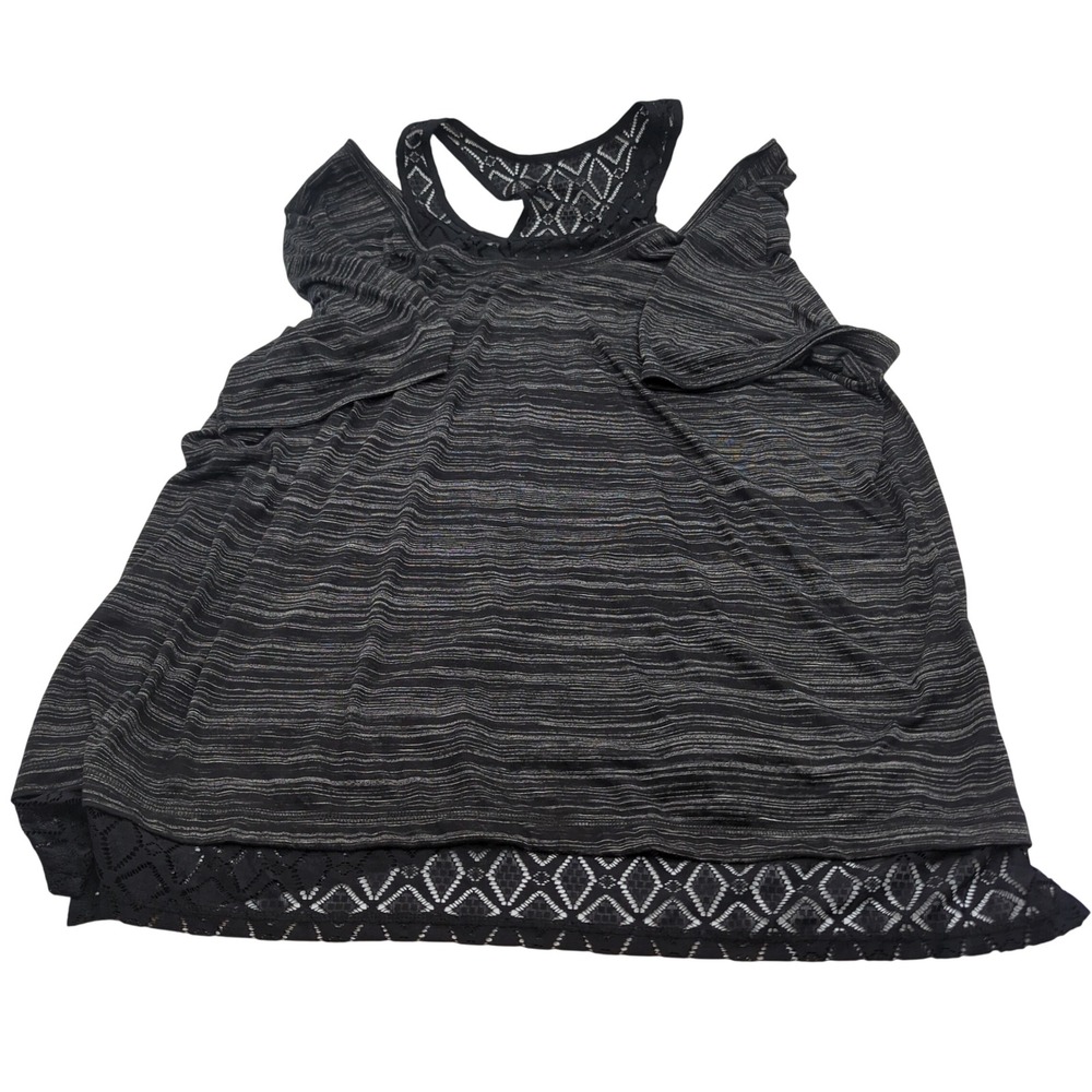 Catherines Black Space Dye Cold Shoulder Lace Trim Top 3X 26/28W